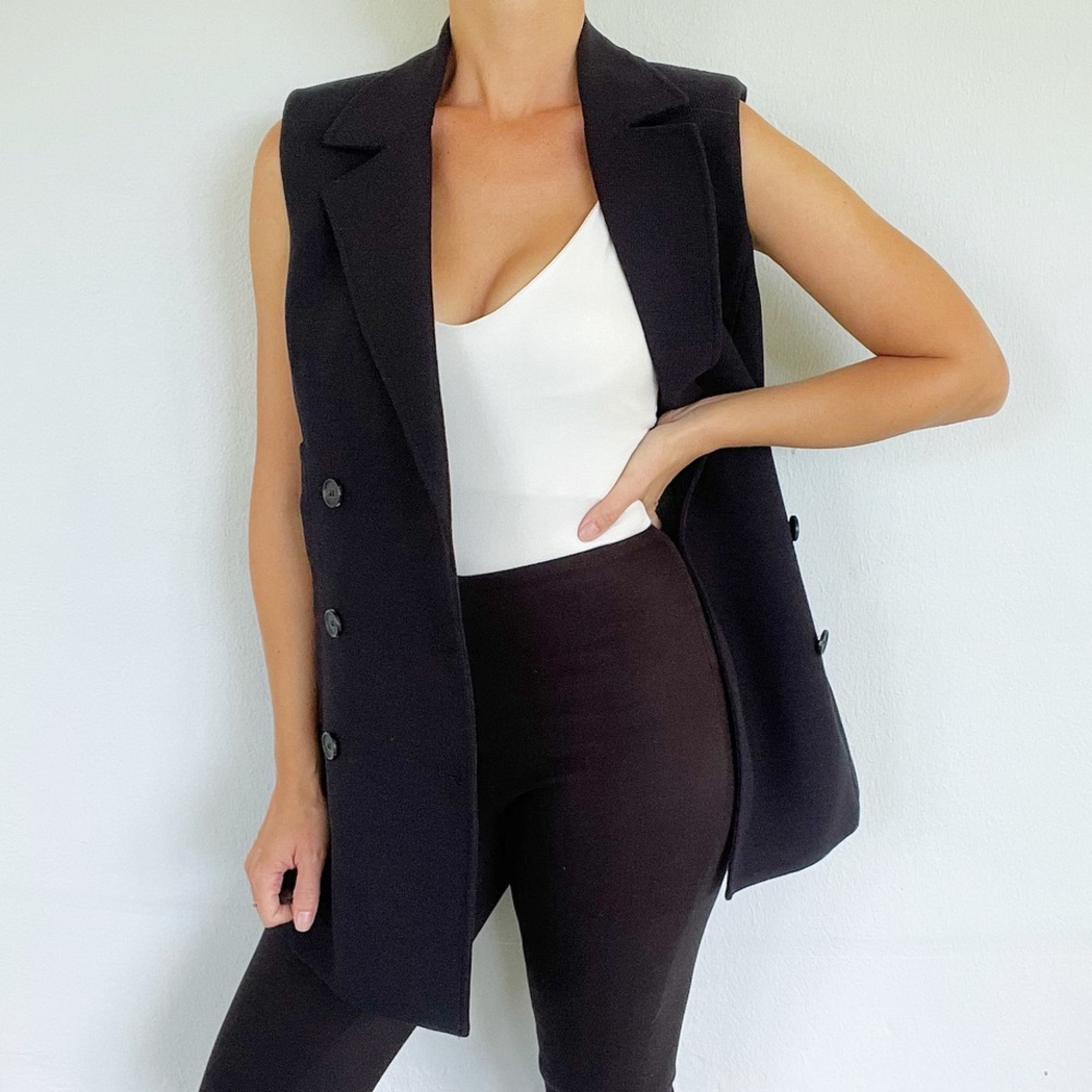 Veronica Beard black cotton oversized double breasted sleeveless vest size 4